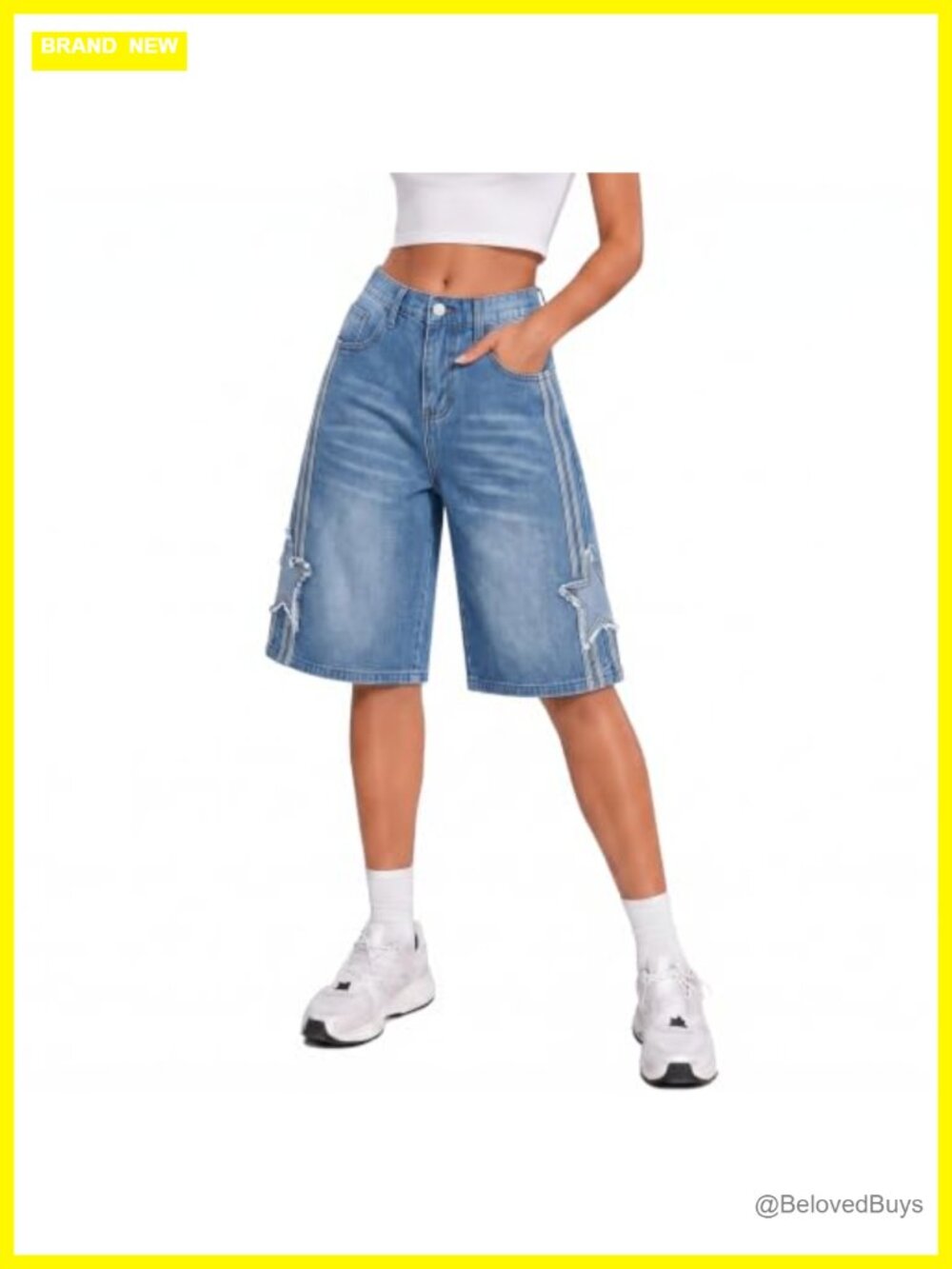 Star Print Baggy Jean Shorts High Rise Wide Leg Y2K Bermuda